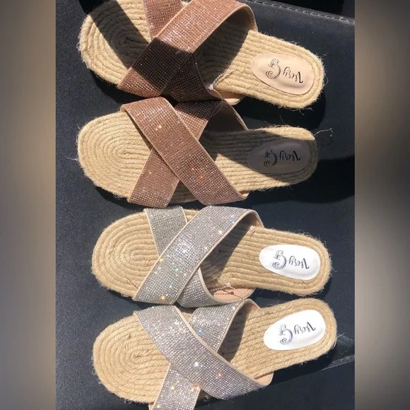 Very G Sparly Bling Rose and Silver Sandle Shoes Both Pairs Size 10 Flats - Picture 1 of 5